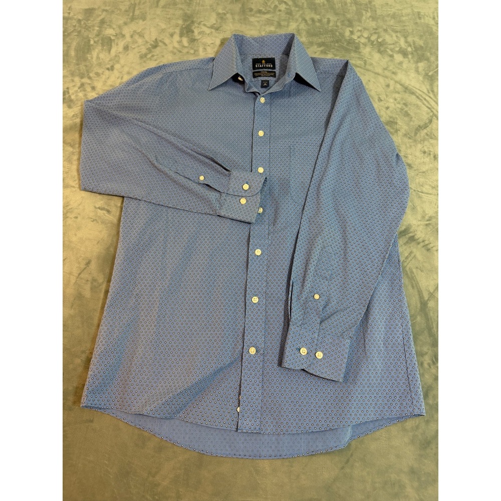 Stafford Travel Performance Super Shirt Mens 15 32-33 Blue Geometric Fitted